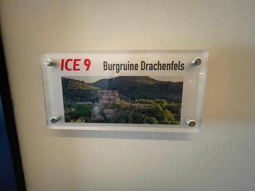 a sign on a wall with the words ice province detroit at Ferienbahnhof Reichenbach in Dahn