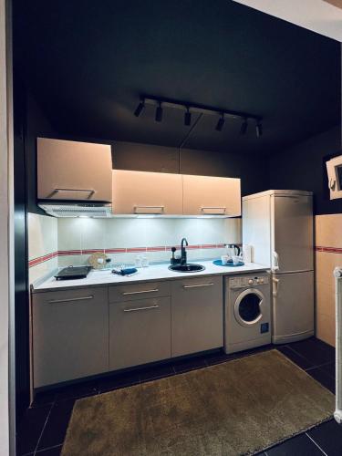 a kitchen with a sink and a washer at Studio 5 apartman in Kragujevac