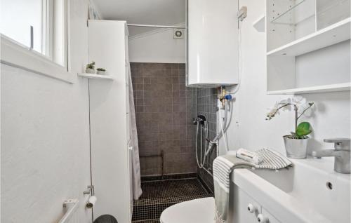 een witte badkamer met een douche en een toilet bij 2 Bedroom Awesome Home In Slagelse in Slagelse