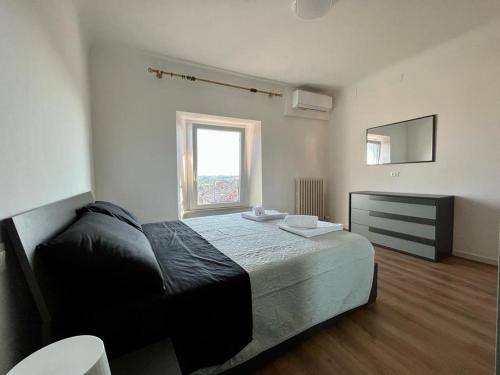 a bedroom with a large bed and a mirror at Casa Robin in Montemarciano