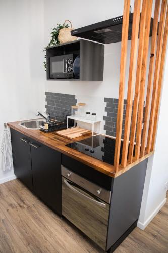 - une cuisine avec un comptoir et un évier dans l'établissement Studio à 10mn à pied de l'hyper centre, à Albi