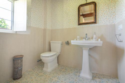 a bathroom with a toilet and a sink at Villa Colasa, casa rústica con encanto en Selaya in Selaya