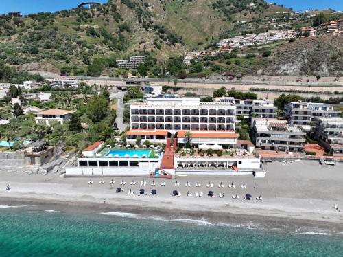 an aerial view of a beach with a hotel at Park Hotel Silemi in Letojanni