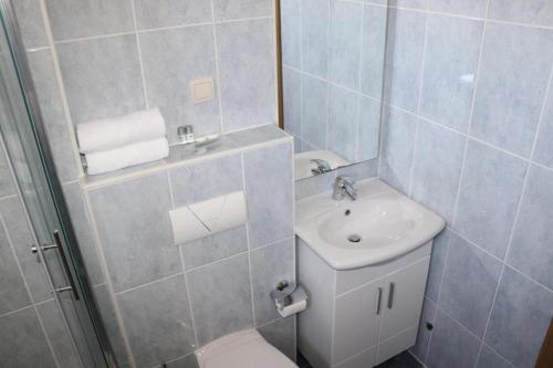 a bathroom with a toilet and a sink at Galeb Bed and Breakfast in Baćina