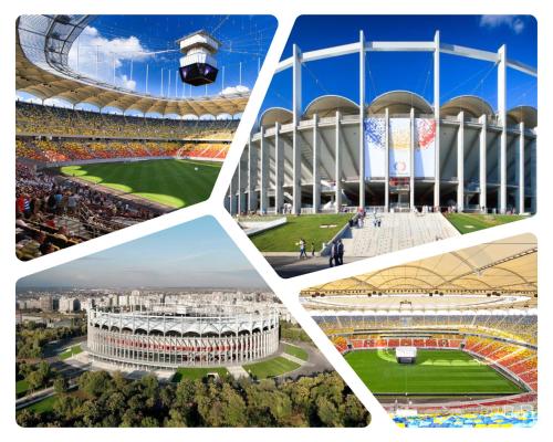 un collage de fotos de un estadio de fútbol en Inspiration Station - Modern, Warm&Cosy Apt - Smart Thermostat - Private Parking - IOR Park - Long Term Price Cuts en Bucarest