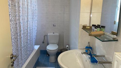 a bathroom with a toilet and a sink at Central Comfy Home in Kalamata