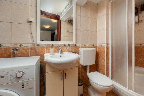 a bathroom with a sink and a toilet and a mirror at Apartment Amigo Old Town Kotor in Kotor
