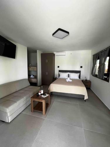 a large bedroom with a bed and a couch at •Naiades Villas• Castalia• in Ladharió