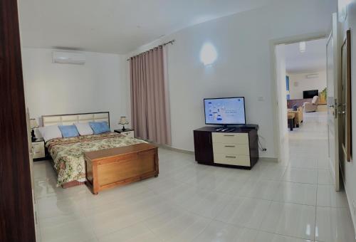 una camera con un letto e una televisione di Luxor Rose Villa a Luxor