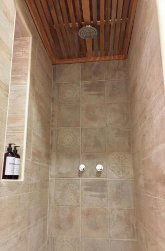 a shower in a bathroom with a ceiling at Holâ Hotel in La Falda