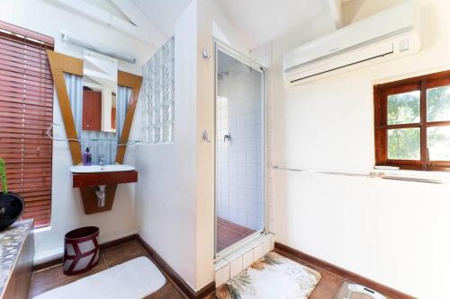 een badkamer met een douche en een wastafel bij Seira Sol on 5th in Johannesburg