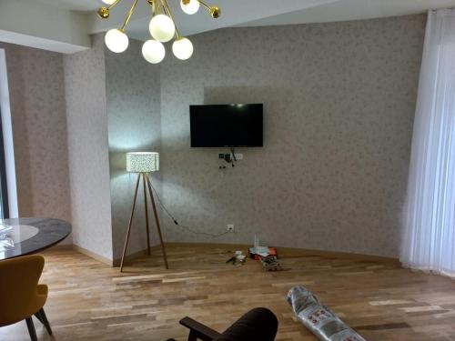 巴庫的住宿－PORT BAKU APARTMENT House Nearby 1 bedroom，客厅的墙上配有平面电视。
