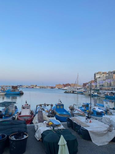 een groep boten is aangemeerd in een haven bij Casa Stella Marina in Anzio