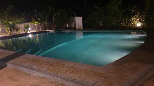 a swimming pool at night with at Villa Les Cocotiers in Nosy Be
