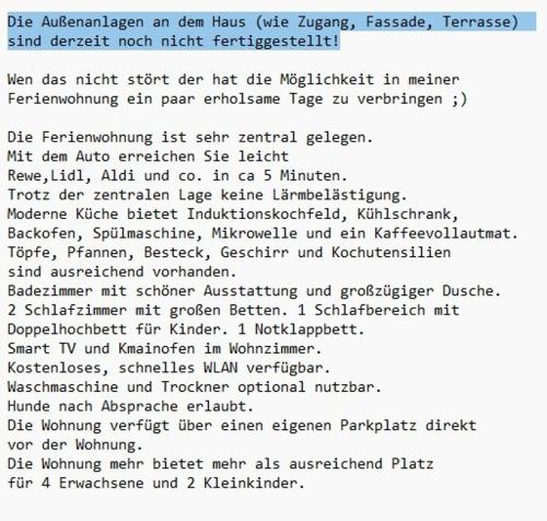 a screenshot of a document with a list of items at Ferienwohnung Jill Schleiden in Schleiden