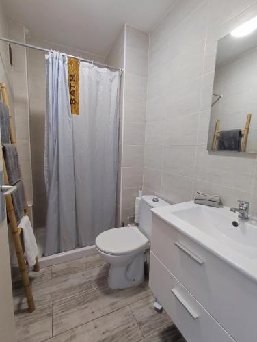 une salle de bain avec toilettes, lavabo et douche dans l'établissement Le puits aux fées, à Antibes