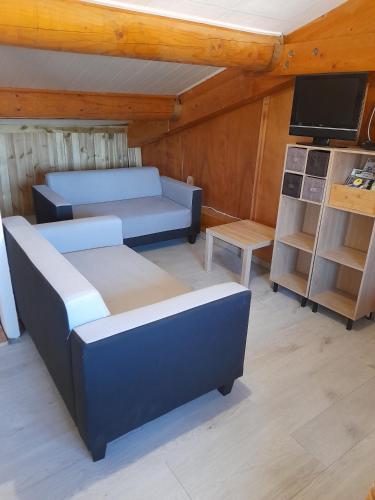 - un salon avec 2 lits et une télévision dans l'établissement Gîte chez Cécile à Lagnes, aux portes du Luberon, à Lagnes