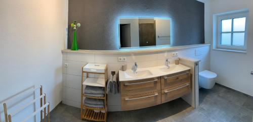 a bathroom with a sink and a mirror at Ferienwohnungen WahlHeimat-Pfronten in Pfronten