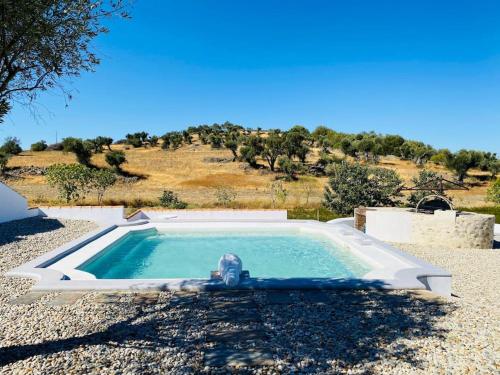 a small swimming pool in the middle of a yard at Casa na horta, planície alentejana in Simões