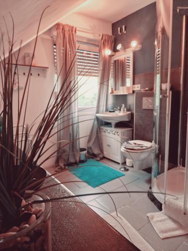 a bathroom with a toilet and a sink at Rosindell Brunnenhaus in Halle Westfalen