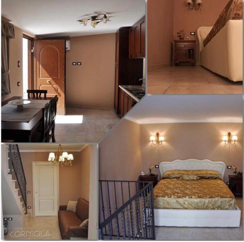 3 fotos de un dormitorio y una sala de estar en B&B CASA PIGNATELLI, en Fondi