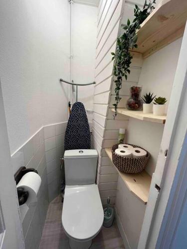 a bathroom with a toilet in a small room at Joli cocon proche de Paris centre in Boulogne-Billancourt