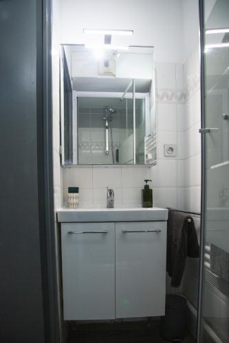 une salle de bain avec un lavabo blanc et un miroir dans l'établissement kerizel, à Vannes