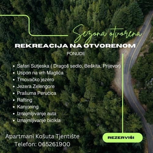 a map of the roads in the forest at Apartmani Košuta in Tjentište
