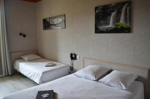 Postel nebo postele na pokoji v ubytování Hôtel Restaurant des Lacs