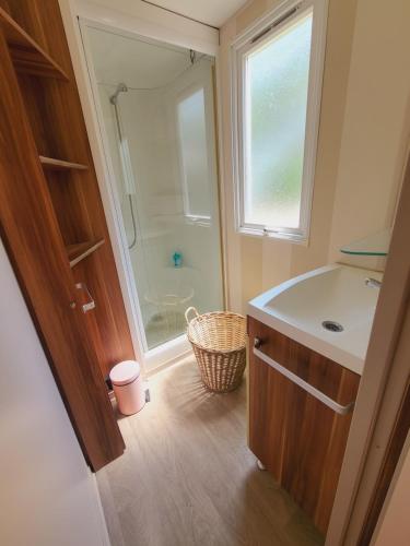 a bathroom with a sink and a shower at Lilou in La Roque-dʼAnthéron