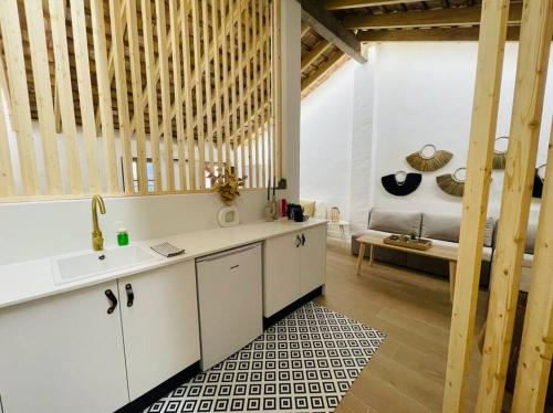 una cocina con fregadero y un sofá en una habitación en Loft Albufera, en Valencia