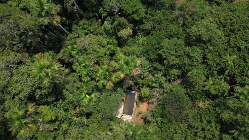 an aerial view of a building in the middle of a forest at Casa Azul Reserva Amazonica in Leticia