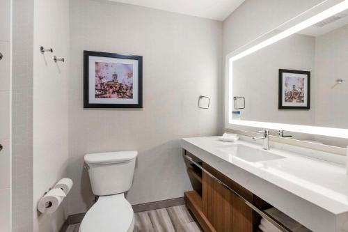 La salle de bains est pourvue d'un lavabo, de toilettes et d'un miroir. dans l'établissement Comfort Inn & Suites Gallatin - Nashville Metro, à Gallatin