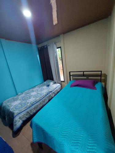 een slaapkamer met 2 bedden en een raam bij Jessie's Country House Rivas in Rivas