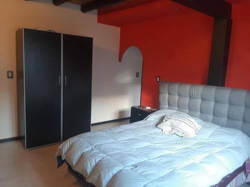 a bedroom with a large bed and black cabinets at Chacras Mza in Ciudad Lujan de Cuyo