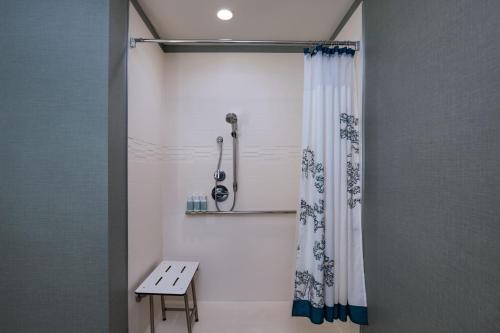 a shower curtain in a bathroom with a bench at Residence Inn by Marriott Austin Southwest in Austin