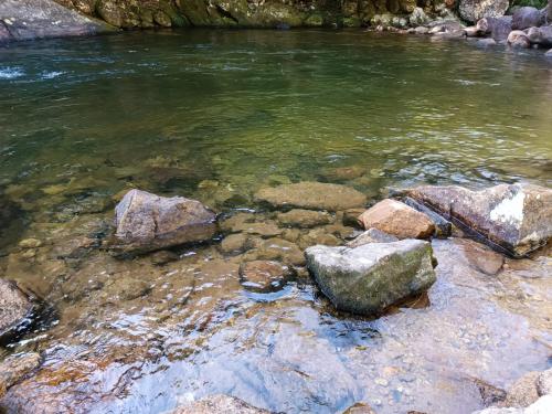 a river with some rocks in the water at Casa do Cedro - Sítio Cascatinha in Cruzeiro