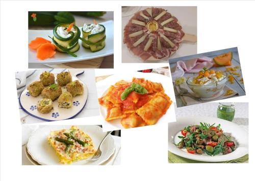 a collage of pictures of plates of food at Villa Costa piccola with private pool in Umbria in Umbertide