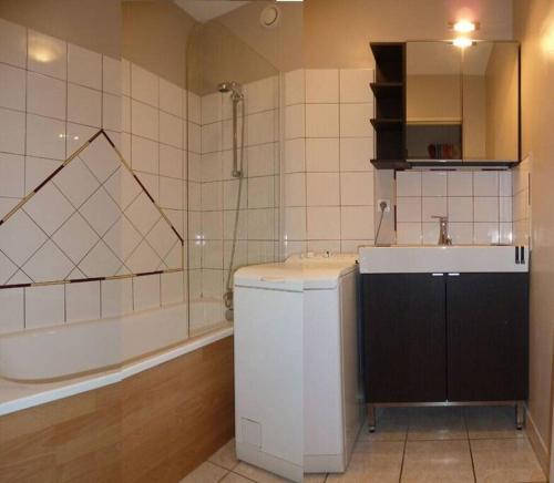 une salle de bain avec une douche, un lavabo et une baignoire dans l'établissement Grand T2 60M² /Jardin 50M² plein sud /Mer à pieds, à Saint-Mandrier-sur-Mer