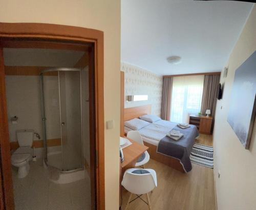 ブワディスワボボにあるWilla Balticusのベッドとバスルーム付きのホテルルームです。