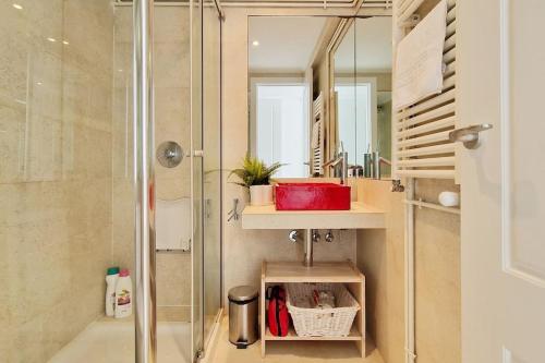 a bathroom with a shower and a glass shower stall at ASTONISHING SEA VIEWS - Club & Pool & Parking by ALOHA Bilbao in Sopelana