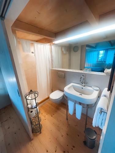 a bathroom with a sink and a toilet at Case di Sotto, House & Breakfast in Locarno