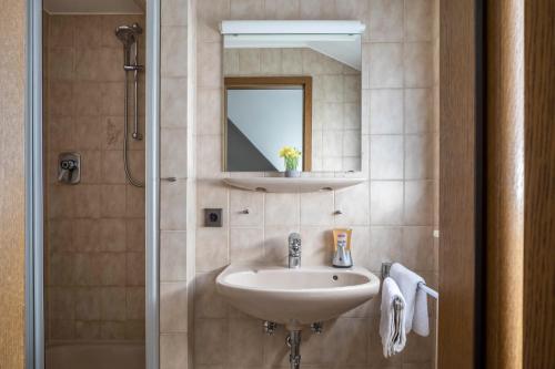 a bathroom with a sink and a mirror at Waldesruh in Titisee-Neustadt