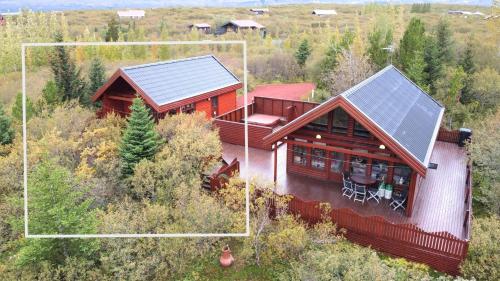an overhead view of a house with a solar roof at Cozy Cottage On The Golden Circle in Blaskogabyggd