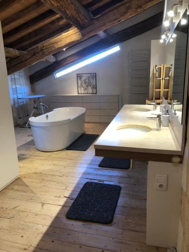 a large bathroom with a tub and a sink at Clos de Bertinat in Saint-Sulpice-de-Faleyrens