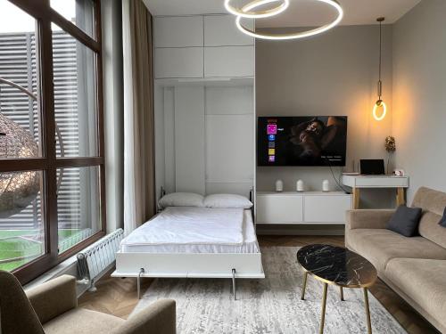 Ένα ή περισσότερα κρεβάτια σε δωμάτιο στο Brand new one bedroom apartment with amazing view