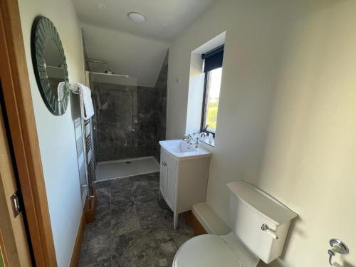 a bathroom with a toilet and a sink and a shower at 2 Guests Studio - Free Parking - Stunning Views in Bruton