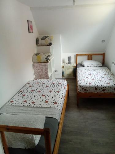 sypialnia z 2 łóżkami w pokoju w obiekcie Les Hirondelles 69 de Colmar 10 min à pied du marché de Noël w mieście Colmar