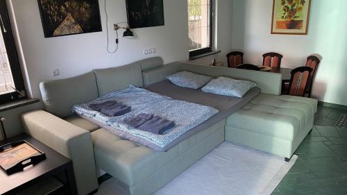 a living room with a couch and a table at Apartma Nomad in Novo Mesto