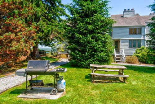 a grill and a picnic table in a yard at Top Of Seven in Seven Devils
